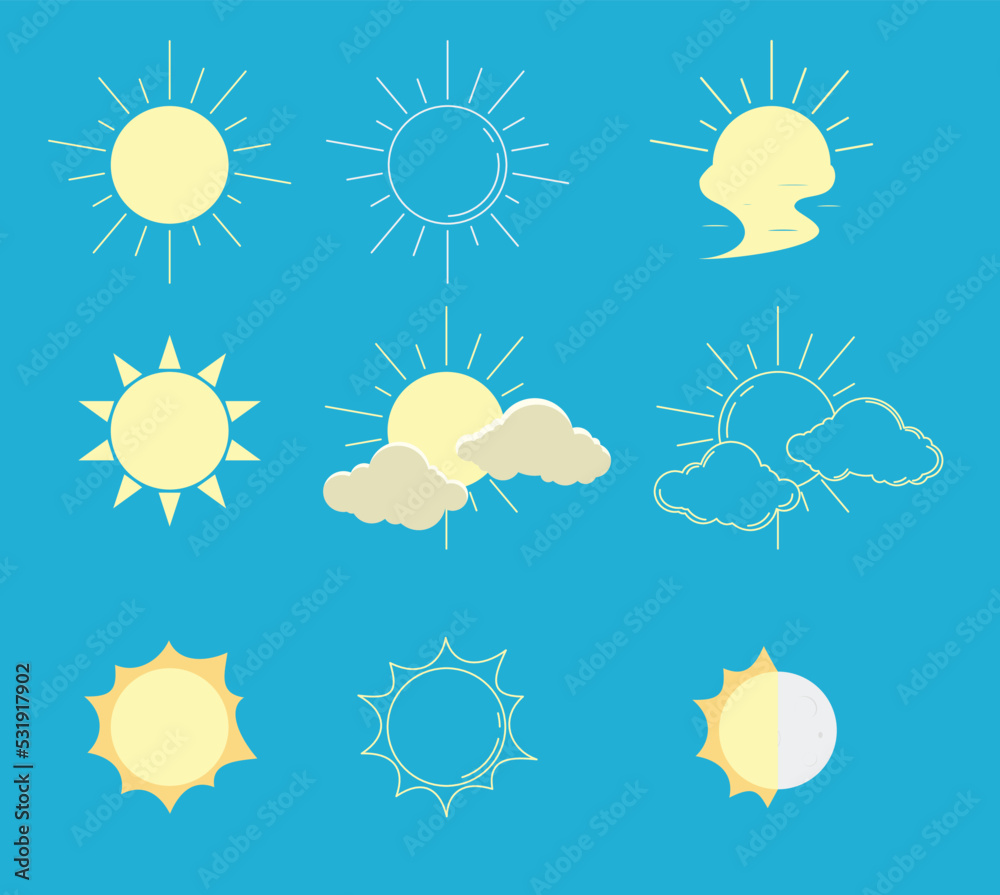 set simple sun with water and clouds collection icon for decoration vector illustration EPS10
