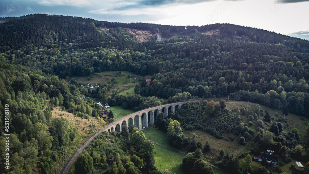 Railroad viaduct in Novina, Kryštofovo údolí, Liberec, Czech Republic
