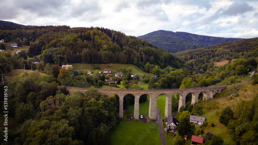 Railroad viaduct in Novina, Kryštofovo údolí, Liberec, Czech Republic
