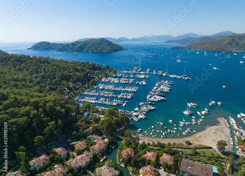 Fototapeta Naklejka Na Ścianę i Meble -  Gocek Marina Drone Photo, Gocek Fethiye, Mugla Turkey
