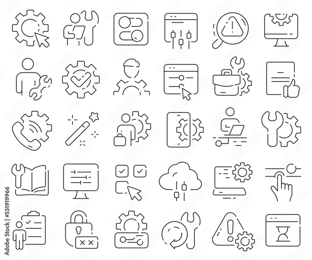 Setting line icons collection. Thin outline icons pack. Vector illustration eps10 Setting line icons collection. Thin outline icons pack. Vector illustration eps10