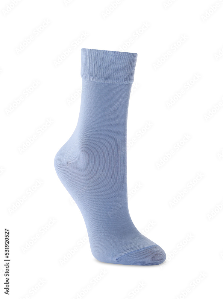 New light blue sock isolated on white. Footwear accessory New light blue sock isolated on white. Footwear accessory