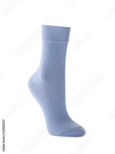 New light blue sock isolated on white. Footwear accessory