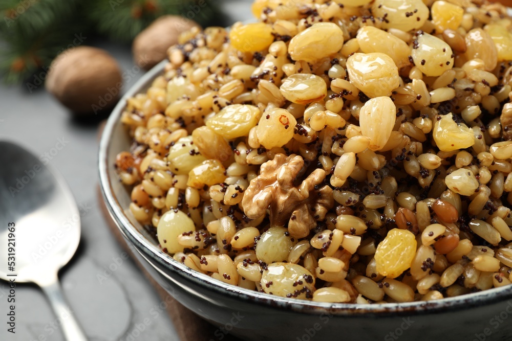 Traditional Christmas slavic dish kutia in bowl, closeup Traditional Christmas slavic dish kutia in bowl, closeup