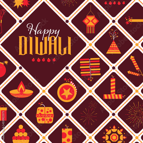 Hindu festival Diwali flat modern elements 