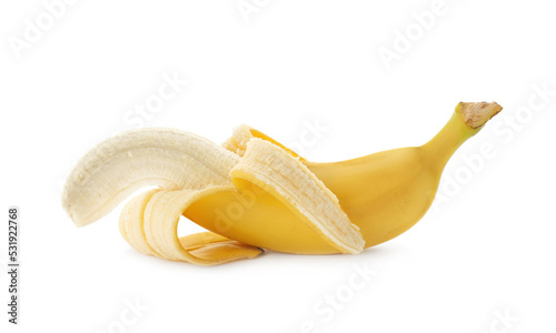 Banana symbolizing male sexual organ on white background. Potency problem