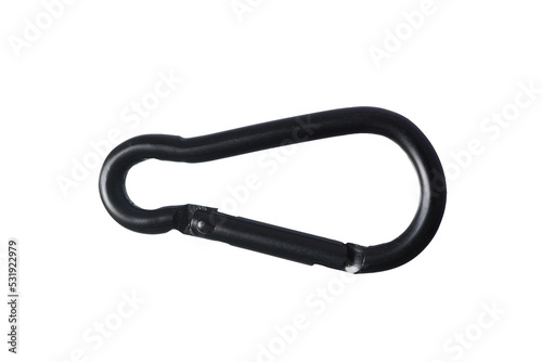 Small black carabiner isolated on transparency photo png file 