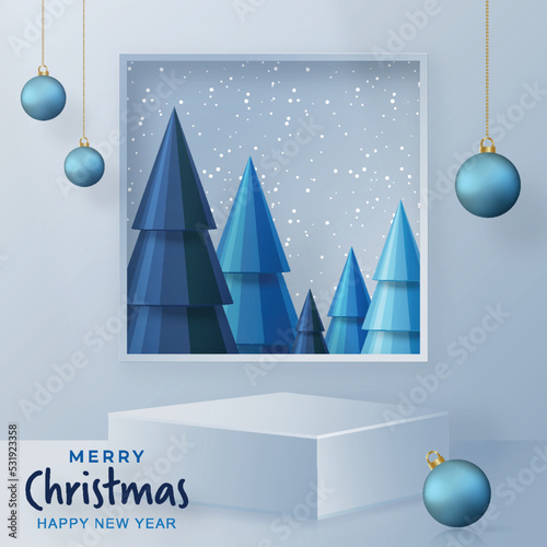 3d Podium round stage style, for Merry Christmas and happy new year and greeting festival on  white color background