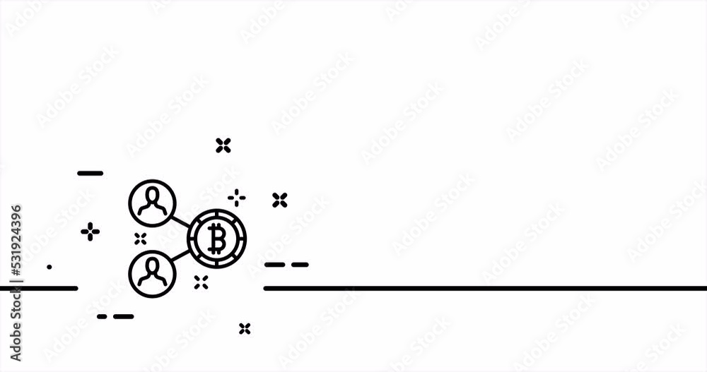 Bitcoin. Coins, money, mine, cryptocurrency, farm, cloud storage, trading, exchange, lightcoing, Ethereum, Tether, Ripple. One line drawing animation. Motion design. Animated technology logo. Video 4K