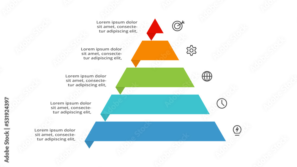 Triangle with 5 elements, infographic template for web, business, presentations, vector illustration. Business data visualization.