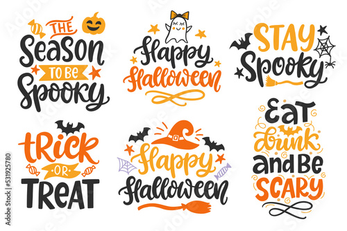 Set of Halloween Hand Drawn Cute Lettering phrases