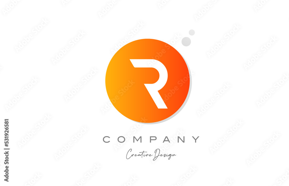 R orange sphere alphabet letter logo icon design with dot. Creative template for company and business R orange sphere alphabet letter logo icon design with dot. Creative template for company and business