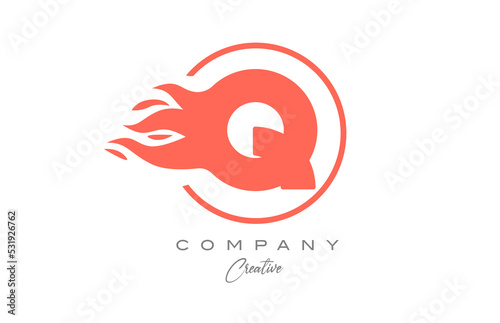 orange Q alphabet letter icon for corporate with flames. Fire design suitable for a business logo