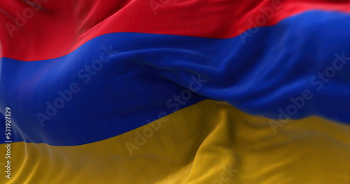 Close-up view of the armenian national flag waving in the wind