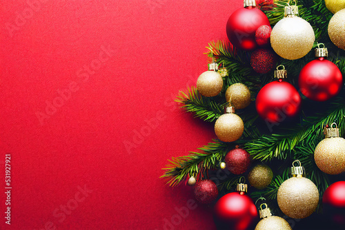 Bauble on Christmas tree with copy space