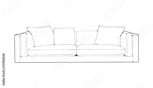 Sofa or couch line art illustrator. Outline furniture for living room. Vector illustration.
