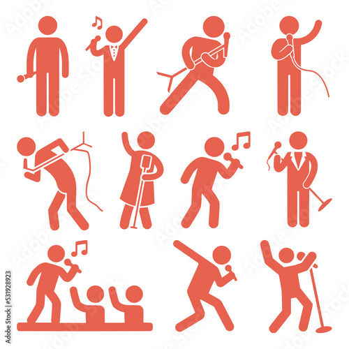 Set of singers icons, singing people
