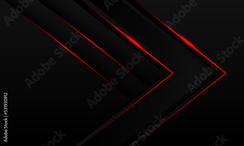 Abstract red light line arrow direction on black metal with blank space design modern luxury futuristic technology background vector