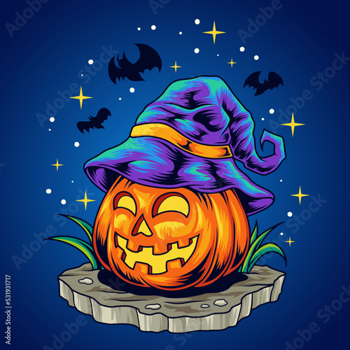 Cute pumpkin boy halloween with hat