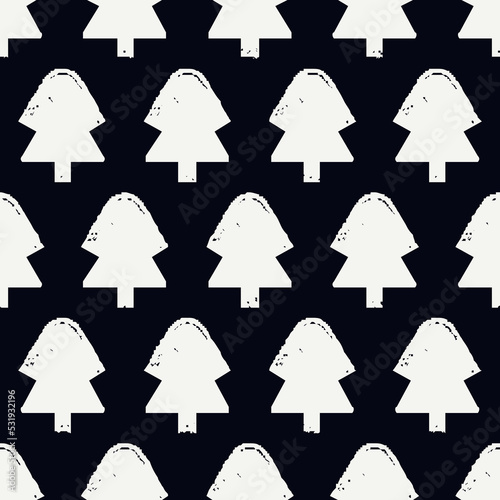 Fir-tree motif minimal print. Paint brush seamless pattern. Freehand design background. Trendy handdrawn modern simple ornament