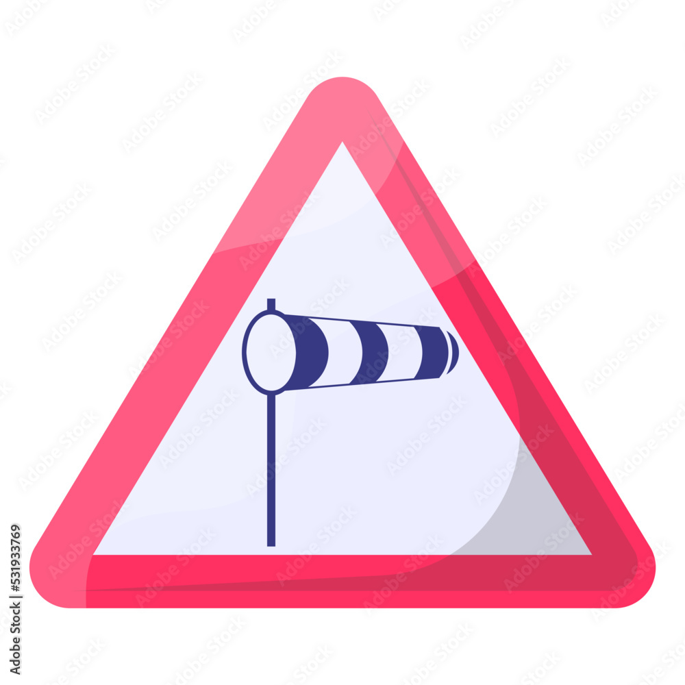 Wind Direction Red Triangle Concept, Windsock Vector color Icon Design