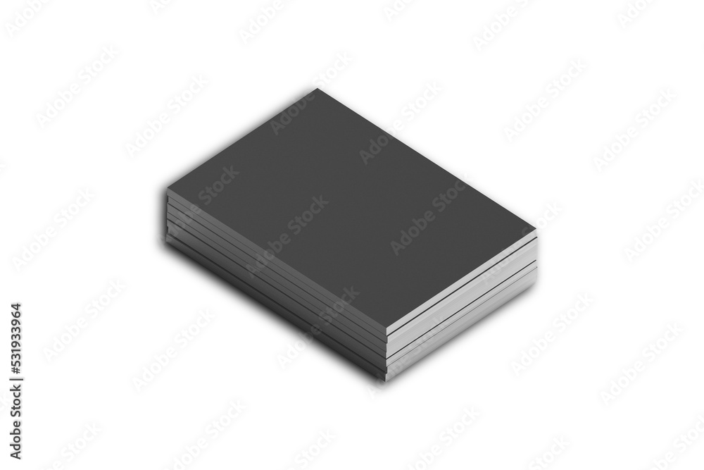 Stack of catalogs or magazines mockup isolated on white background. Stack of soft cover books. 3d rendering.