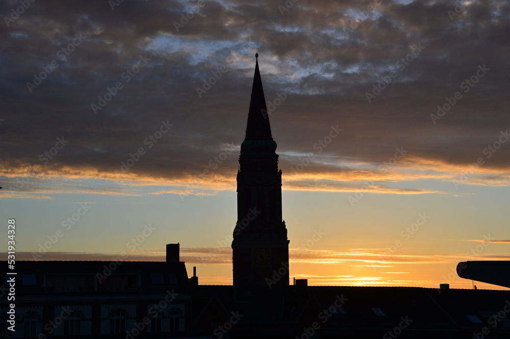 Sunrise over the Historical Town Hall in Kiel, the Capital City of Schleswig - Holstein