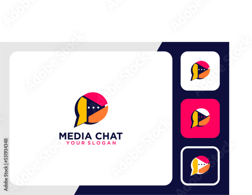 media logo design with paly and chat