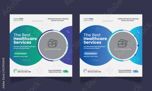 Medical healthcare social media post design and web banner template