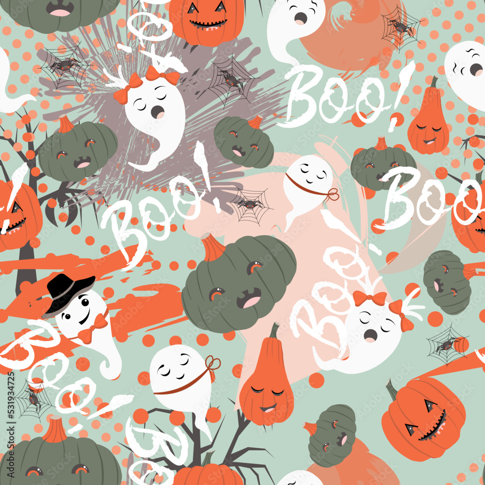 Halloween pattern. Ghosts and bats. Halloween seamless pattern Halloween pattern. Ghosts and bats. Halloween seamless pattern