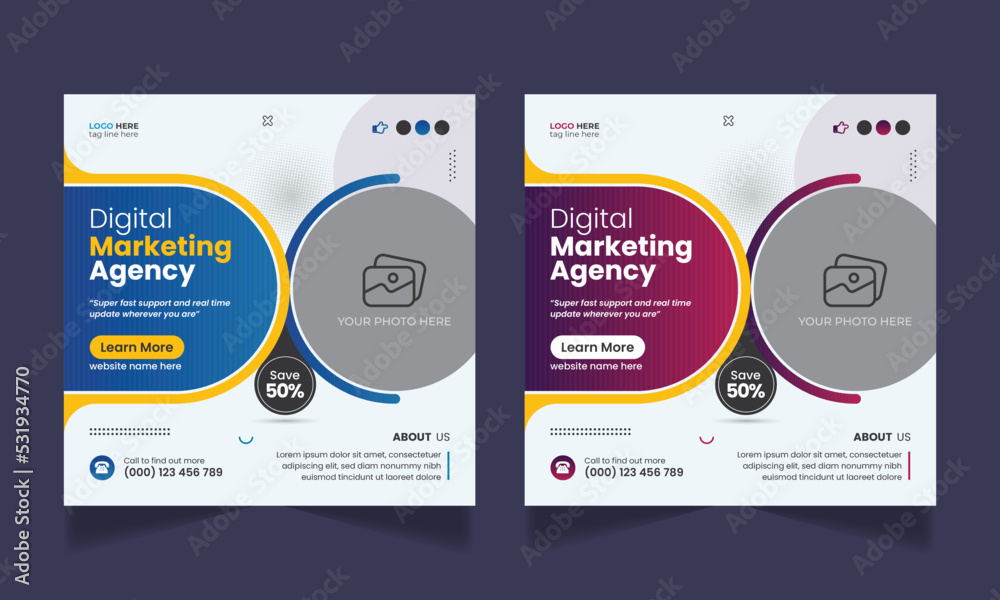 Digital marketing business corporate social media post design and web banner template