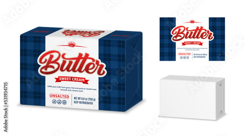 Butter package design. White paper or foil packaging for butter, margarine or spread