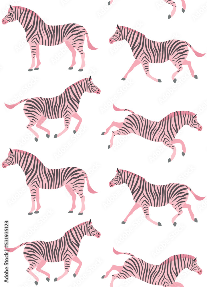 Vector seamless pattern of flat hand drawn pink zebra isolated on white background Vector seamless pattern of flat hand drawn pink zebra isolated on white background