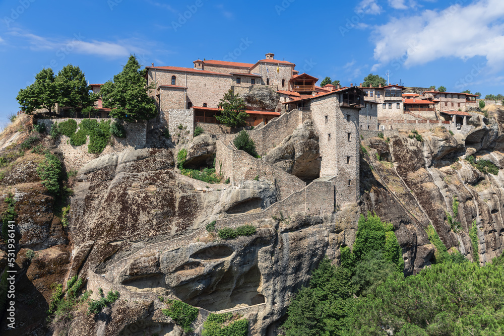 Monastery of Transfiguration of Christ (Great Meteoron) stands atop the highest rock pillar called Platylithos above Pineios valley floor and is the largest and oldest in Meteora, Greece