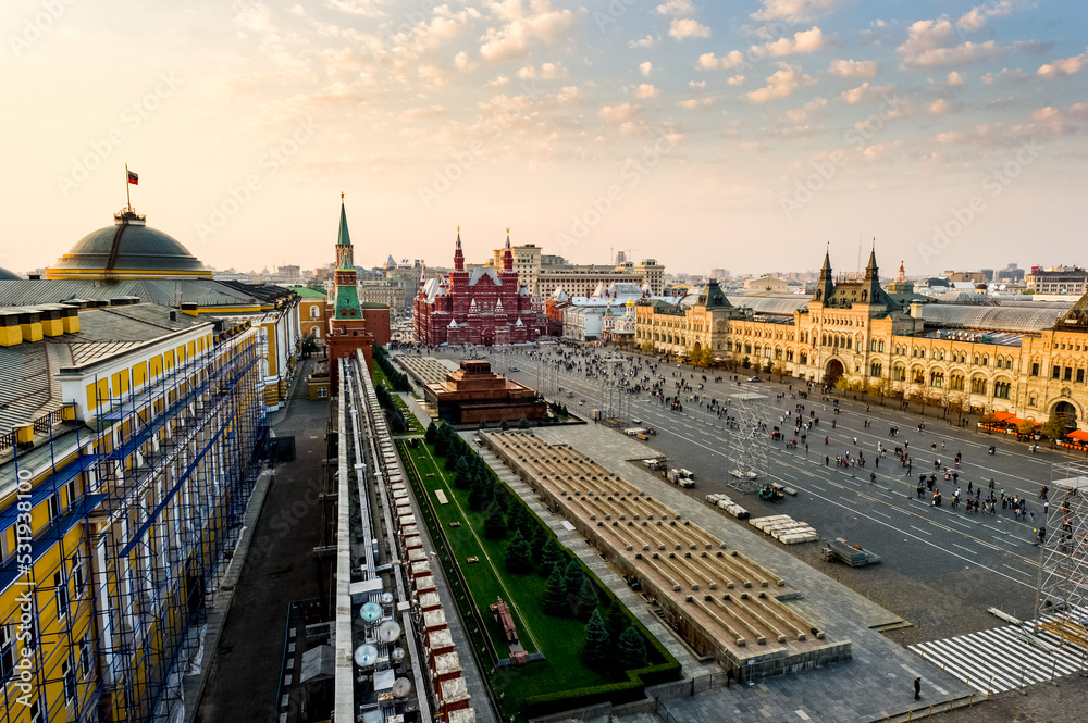 Fototapeta premium Panoramic view of the Red Square in Moscow from Kremlin wall and tower