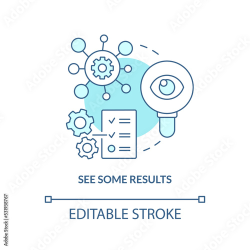 See some results turquoise concept icon. Previous achievements. Element of case study abstract idea thin line illustration. Isolated outline drawing. Editable stroke. Arial, Myriad Pro-Bold fonts used