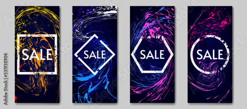 Paint splash. Sale posters. Set of brochures, flyers. Vector illustration. 