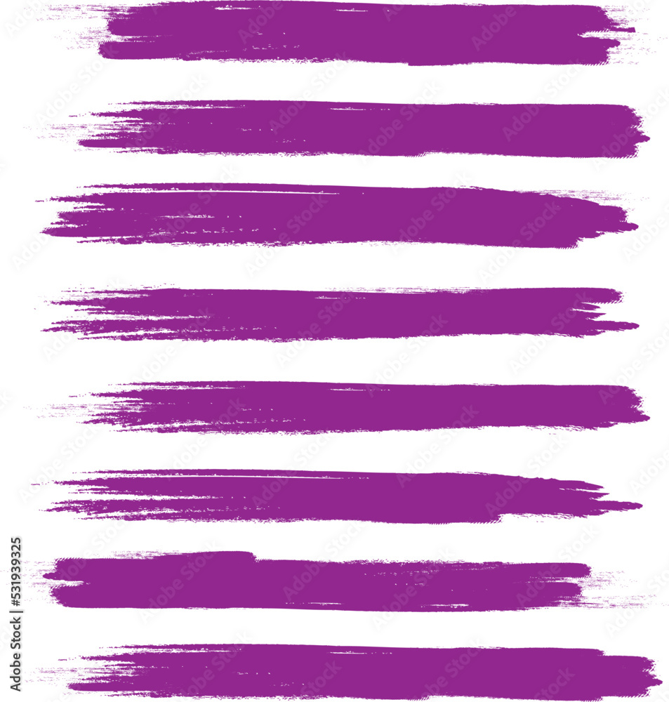 Violet brush stroke set isolated on background. Collection of trendy brush stroke vector for violet ink paint, grunge backdrop, dirt banner, watercolor design and dirty texture. Brush stroke vector