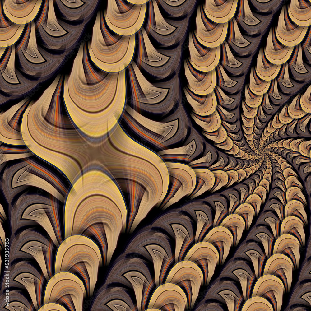 contemporary style gold brown and beige creative spiral design with overlapping discs contemporary style gold brown and beige creative spiral design with overlapping discs