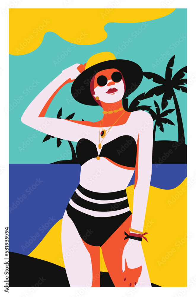 Ladies vector retro art illustractions with beautiful backgrounds, beech , party , pop 1