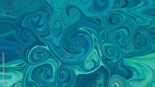 Abstract blue and turquoise color liquid marble swirl texture background or wallpaper