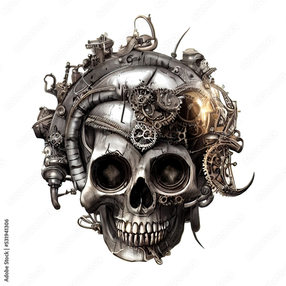 Steampunk skull. Digital illustration. Isolated on white background. Steampunk skull. Digital illustration. Isolated on white background.