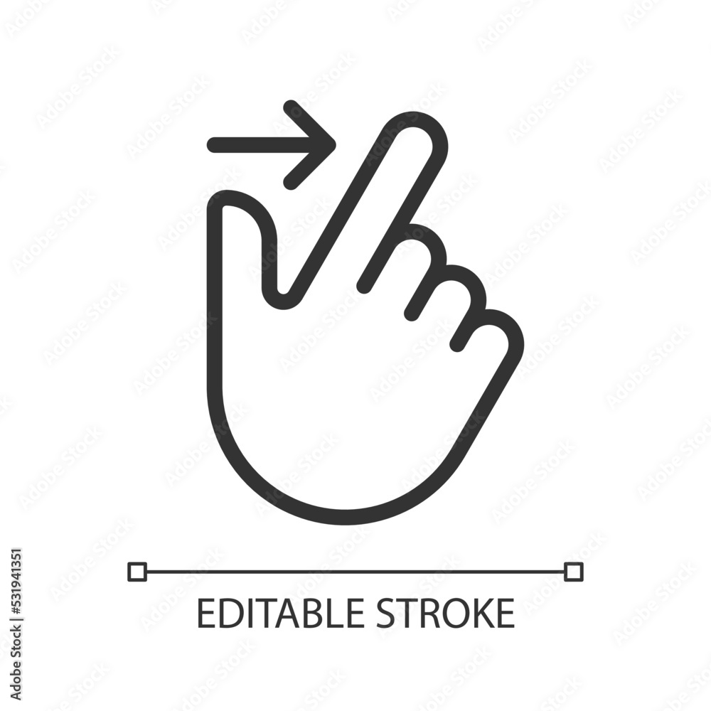 Edge swipe pixel perfect linear icon. Touchscreen control. Open additional options. Tablet navigation. Thin line illustration. Contour symbol. Vector outline drawing. Editable stroke. Arial font used Edge swipe pixel perfect linear icon. Touchscreen control. Open additional options. Tablet navigation. Thin line illustration. Contour symbol. Vector outline drawing. Editable stroke. Arial font used