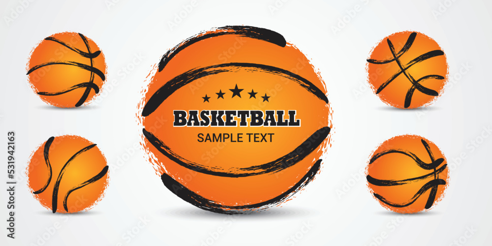 Basketball ball hand drawn in grunge style. Abstract basketball ball for design logo, emblem, label, banner.  Vector illustration