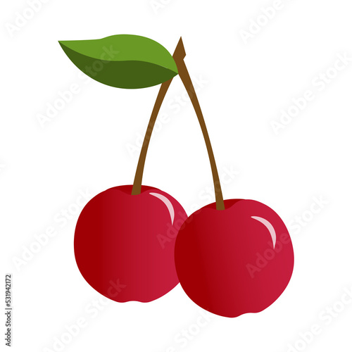 Ripe garden cherry - fresh fruit, healthy food. Vector illustration isolated on white background. Icons and logos. For cafes, restaurants and menus, fabrics and scrapbooking, farms and markets, packag