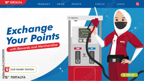 Landing page website For National Fuel And Gasoline Pump Company With Hijab Female Muslim Staff holding fuel pump and wearing mask