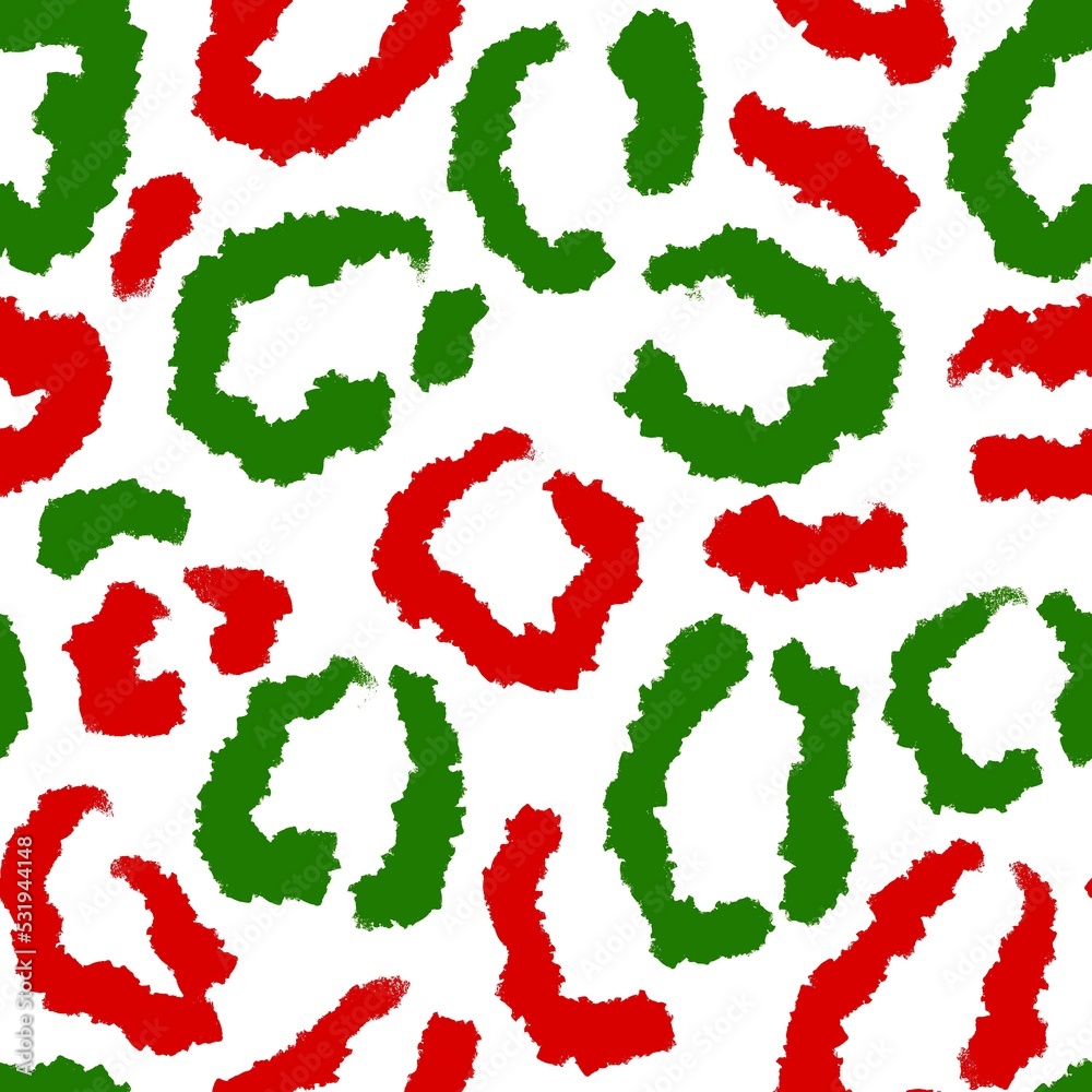 Hand drawn seamless green red christmas leopard pattern, festive wild cheetah background, animal fur skin print. December wrapping holiday paper, invitations cards design. Hand drawn seamless green red christmas leopard pattern, festive wild cheetah background, animal fur skin print. December wrapping holiday paper, invitations cards design.
