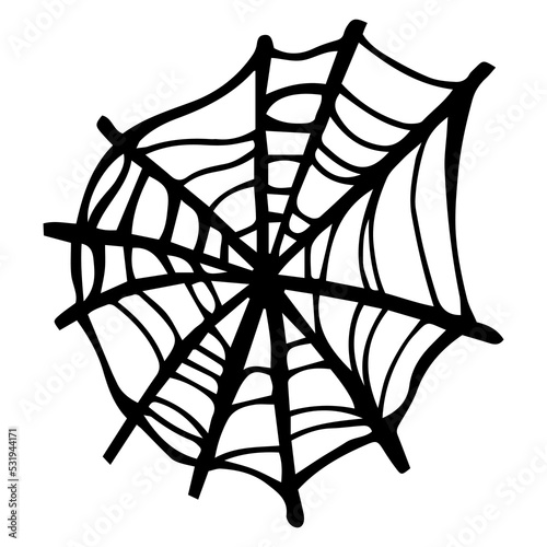 A traditional holiday, the eve of All Saints Day, All Hallows Eve. Trick or treat. Vector illustration in hand-drawn doodle style. A ragged spider web.