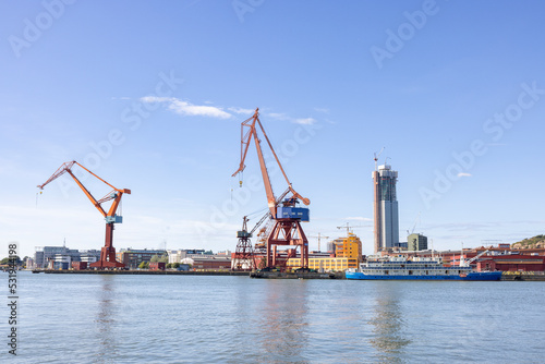 Crane and  Ship in Gothenburg harbour  Sweden  Scandinavia  Europe