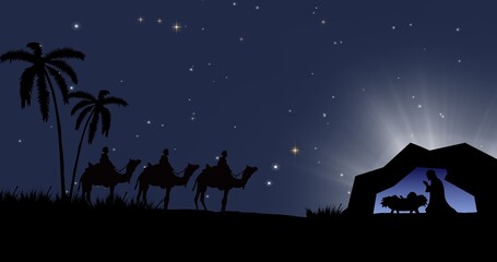 Sierkussen Paardrijden Drie wijzen op kamelen sterrennacht  © vectorfusionart